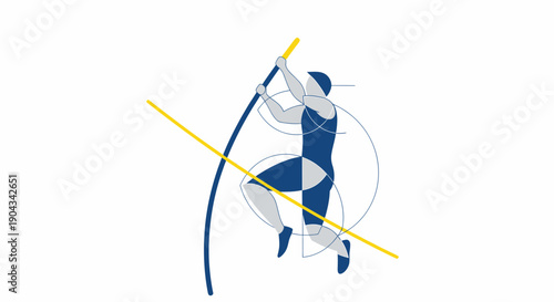 Pole Vault Athlete Illustration with Geometric Shapes and Lines