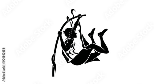 Silhouette of Pole Vaulter in Mid-Air, Athletic Jump, Sports Action