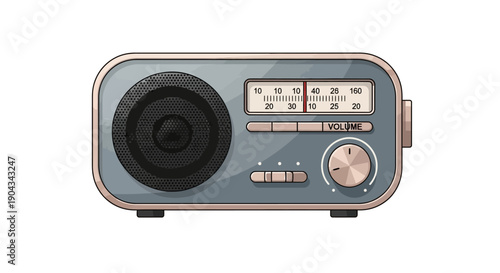 Illustration of a vintage radio with a grey and brown design on a white background, celebrating World Radio Day with a vector icon for broadcast and communication.