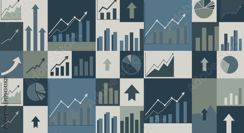 A modern graphic showcasing business success through upward trends and pie charts, ideal for marketing materials.