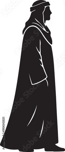 Arab desert nomad side profile silhouette on white background.