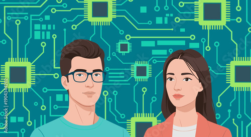 A vibrant illustration of a circuit board evokes innovation and technology, perfect for tech-related content.