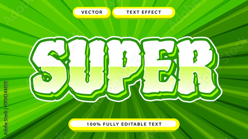 Super text effect with green gradient radial background and white border