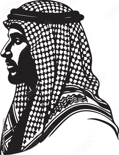 Middle Eastern keffiyeh side face silhouette on white background.