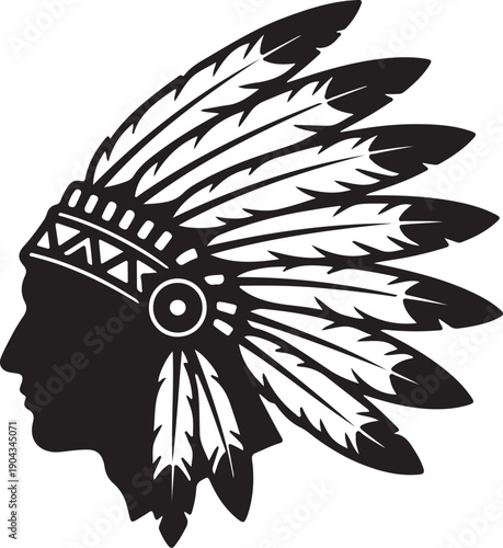 Native American feather headband profile white background.