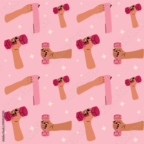 Pilates Workout Seamless Pattern with Dumbbells