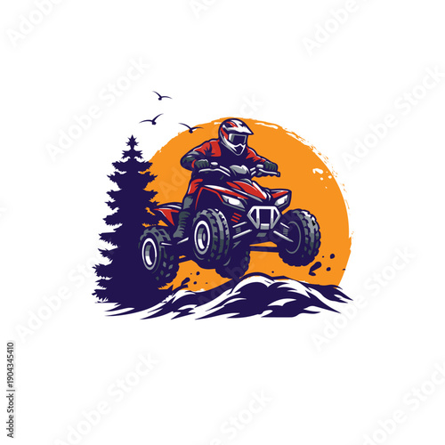 Red ATV Rider Sport Illustration