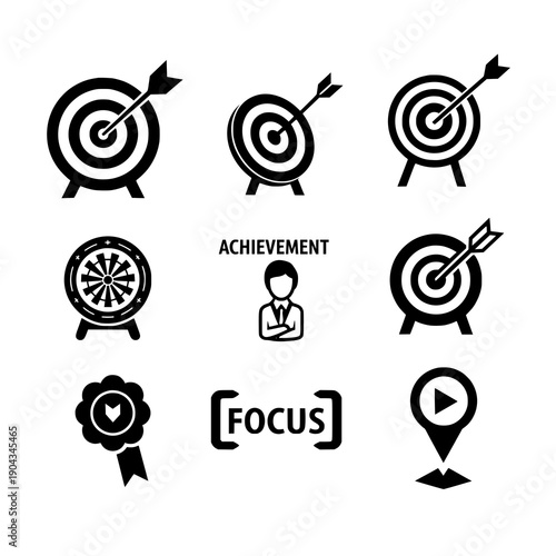 Target goal icon silhouette black vector achievement set