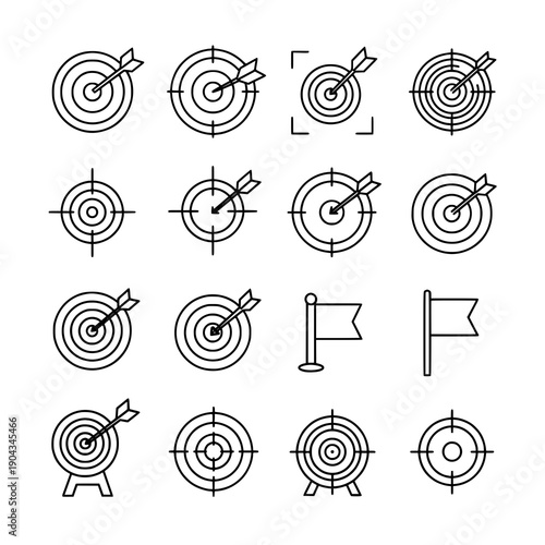 Outline target goal icon black vector line art bullseye set