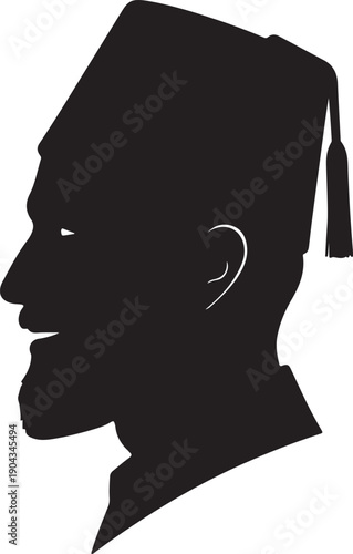 Turkish fez hat side face silhouette on white background.