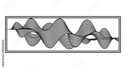 Abstract sound wave visualization, waveform graphic, audio signal, music equalizer, black and white