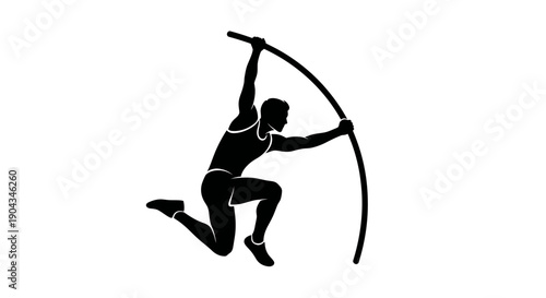 Pole Vault Athlete Silhouette Jumping High, Dynamic Sports Action Illustration