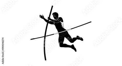 Pole Vault Athlete Silhouette Jumping Over Bar, Athletic Sports Competition