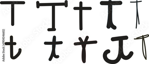 Handwritten letter T in various fonts and styles on transparent background