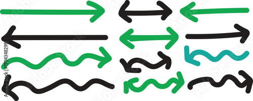 green black and blue arrows on transparent background collection