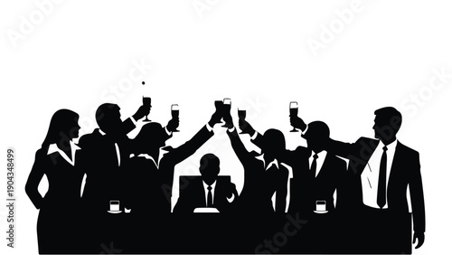 Diverse business team celebrating success with a toast in a modern office setting.