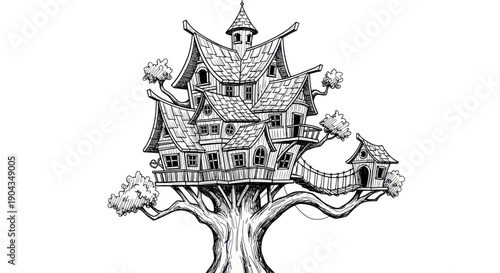 Whimsical Treehouse Drawing: Enchanted Forest Home