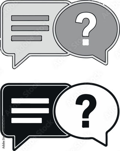 Two speech bubbles with question marks on Transparent Background, asking questions in black and white.