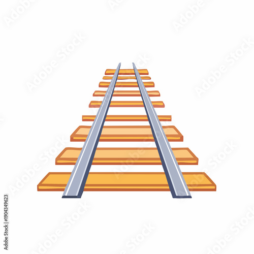 Railway Track Perspective View, Wooden Sleepers and Silver Rails Illustration