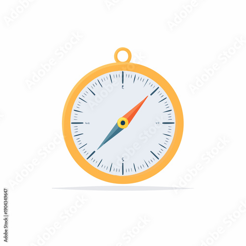 Navigation Tool Yellow Circular Compass with Needle Showing North South East and West Direction on White