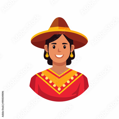 Woman in traditional Mexican attire, wearing a sombrero and smiling