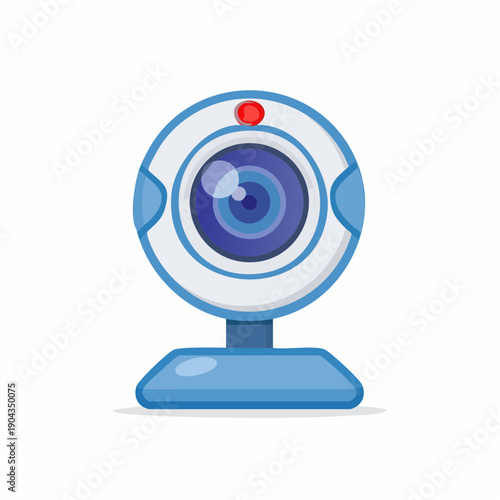 Blue Web Camera Illustration with Glowing Red Indicator Light for Computer Connection and Online Communication