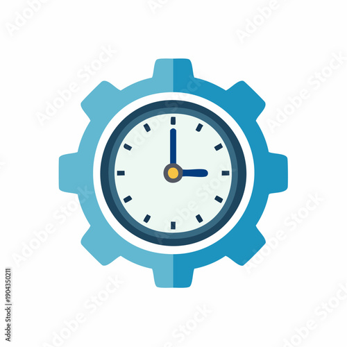 Clock mechanism in gear outline illustration for process and workflow time management