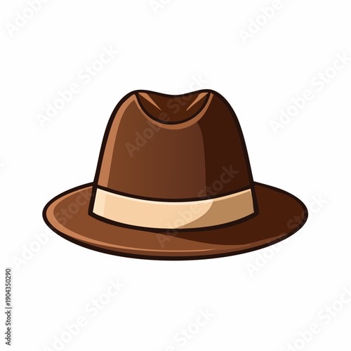 Brown Fedora Hat Illustration of a Classic Gentleman's Accessory with a Cream Band