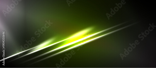Abstract design features bright lines, gradients. Dark background emphasizes luminous yellow streak. Modern, dynamic composition.