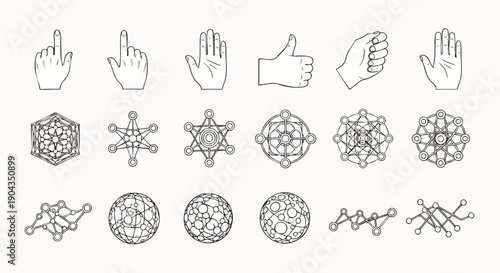 Set of hand gestures and geometric shapes, icons for design, vector illustration