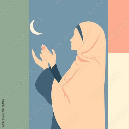 Woman in hijab praying during Ramadan.