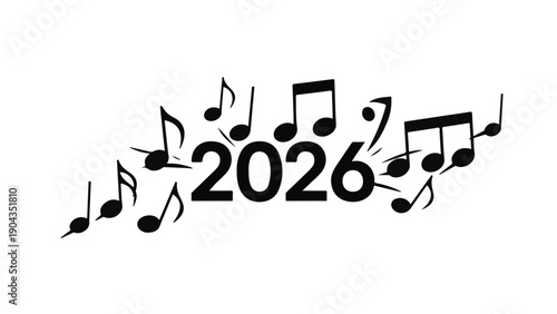 New Year's musical notes celebrate the arrival of 2026 with a joyful melody