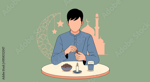 Man sitting at table during Ramadan.