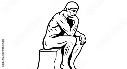 The Thinker statue silhouette, man in contemplation, pensive pose, artistic representation