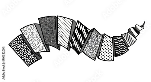 Abstract Black and White Wavy Patterned Ribbon with Texture