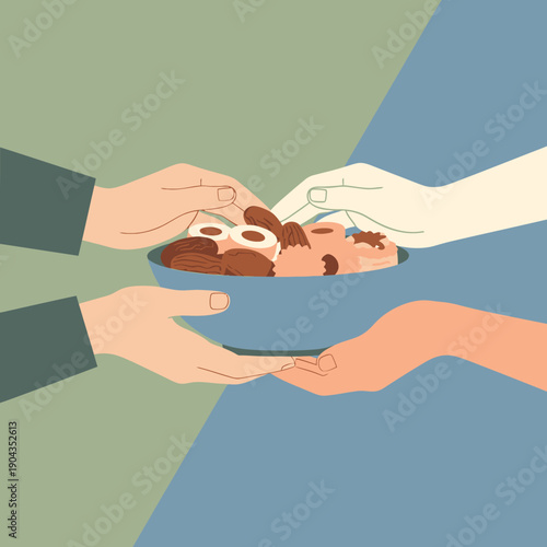Illustration of people sharing food.