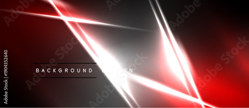 Abstract red, white lines create dynamic geometric shapes. Dark background emphasizes bright illumination, modern design elements.