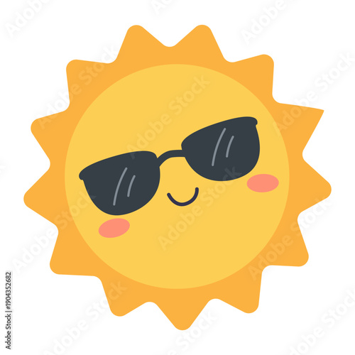 Cute Cartoon Sun Wearing Sunglasses