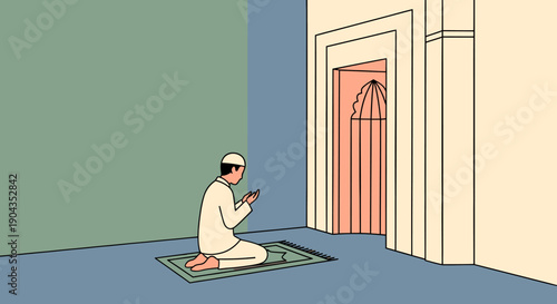 Man praying in a serene indoor setting.