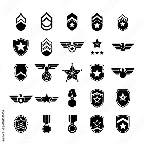 Military badge icon silhouette black vector army insignia set