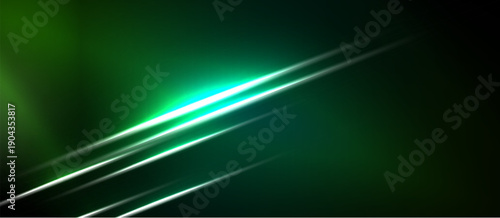 Dark green background features bright white, angled lines. Light emanates from central point, creating dynamic visual effect. Minimalist design.