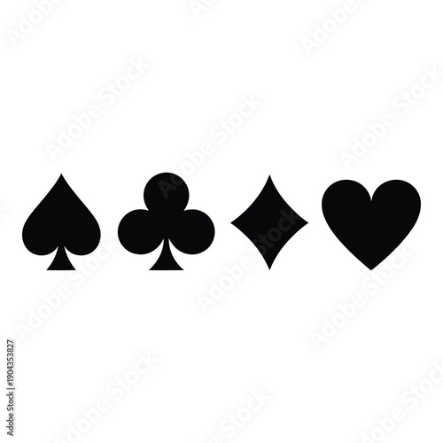 Four black playing card suits on a white background