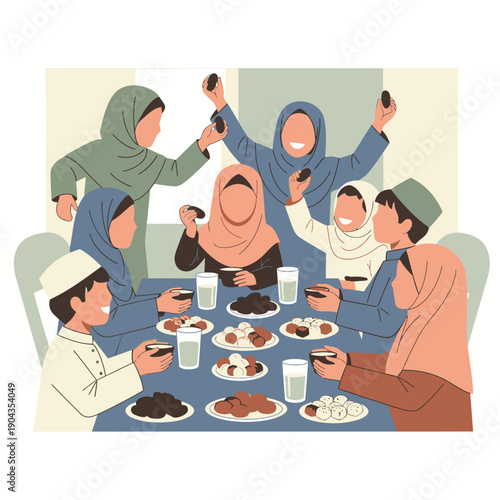 Muslim friends breaking fast together.