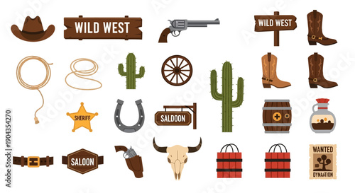 Collection of Wild West themed icons and symbols.