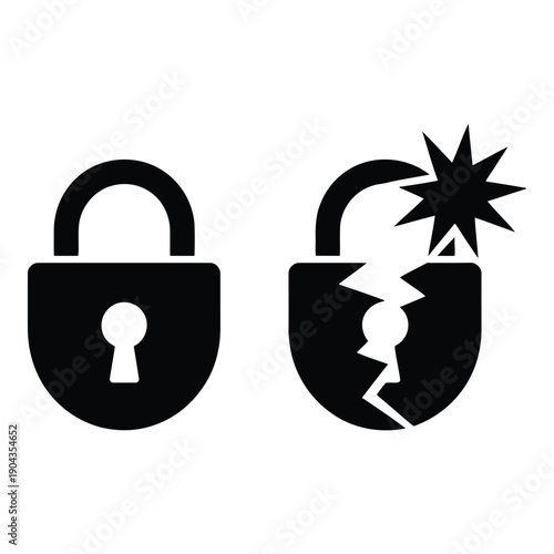Secure and broken lock icons representing protection and vulnerability