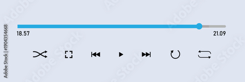 WebAudio or video player progress loading bars with time slider, play and pause, rewind and fast forward buttons. templates of media player playback panel interface. vector illustration .EPS 10 .