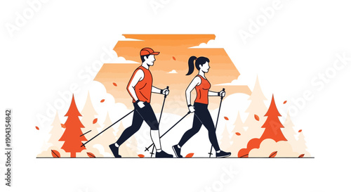 Couple enjoying a winter cross-country skiing adventure together in a snowy forest.