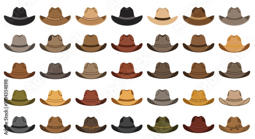 Assorted Cowboy Hats in Various Colors and Shades.