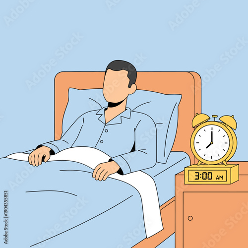 Man waking up to alarm clock.