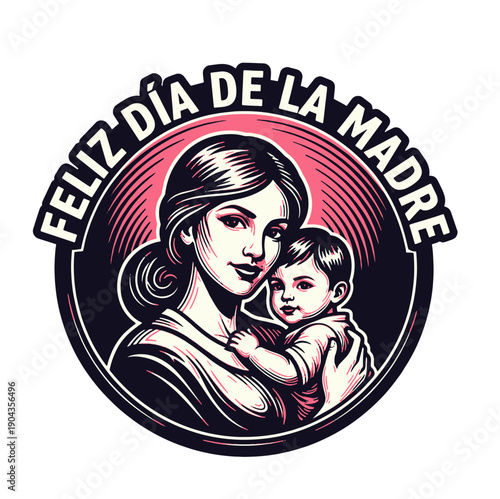 Vintage Mother and Child Illustration with Spanish Text